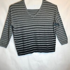 LANE BRYANT V-NECK GREY/BLACK STRIPED SWEATER